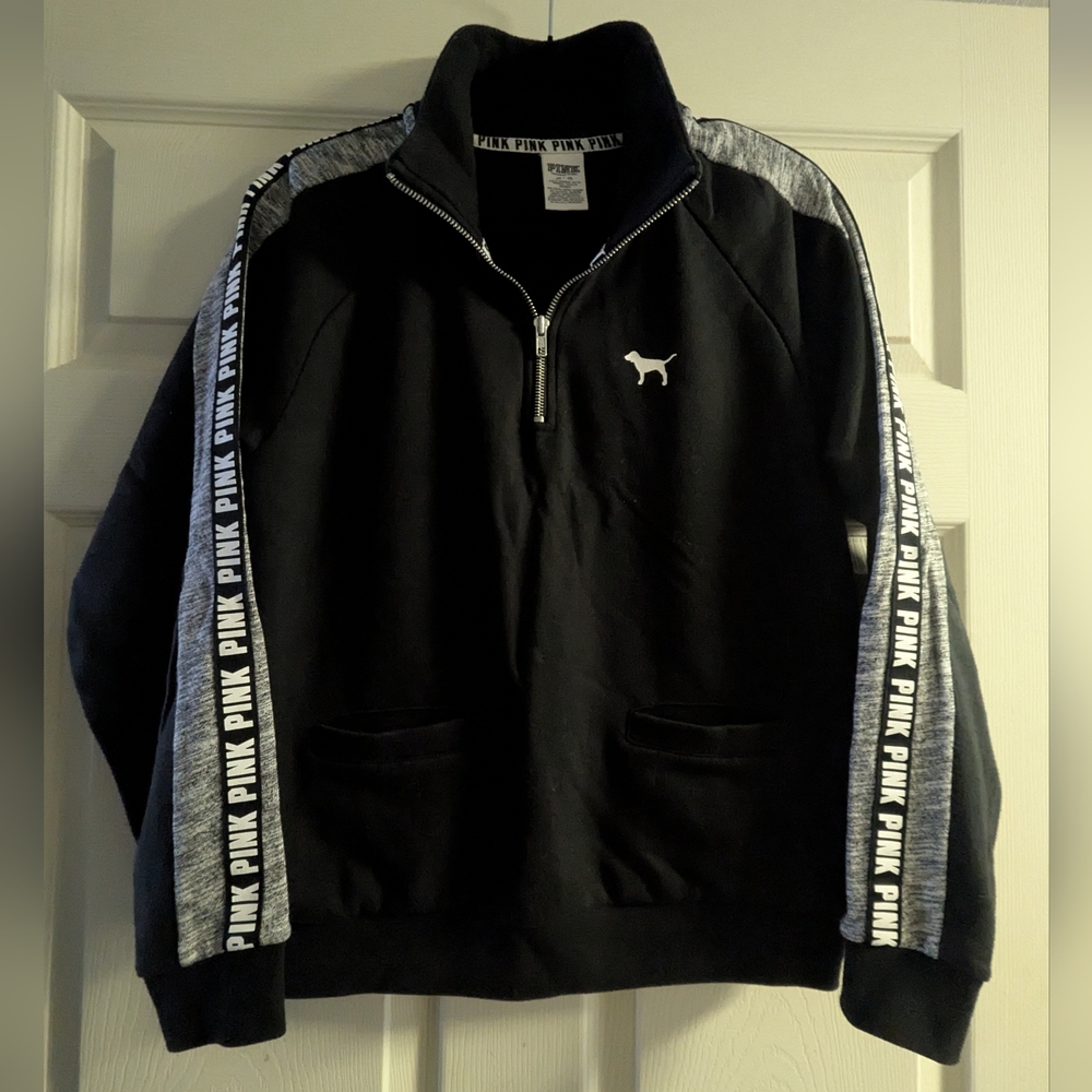 PINK Victoria's Secret Quarter Zip Sweatshirt Pullover Dog Logo